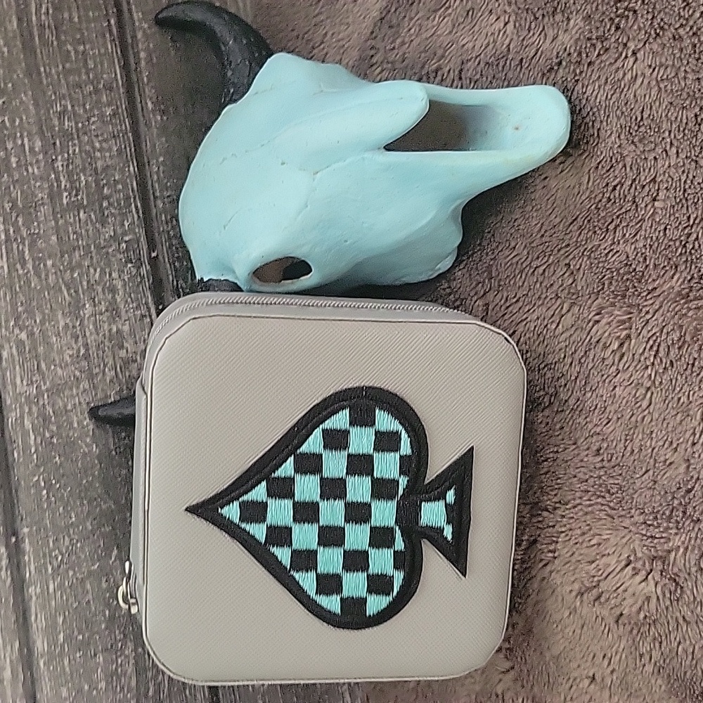 Checkered Spade Gray Travel Jewelry Box Western Boho Gift
